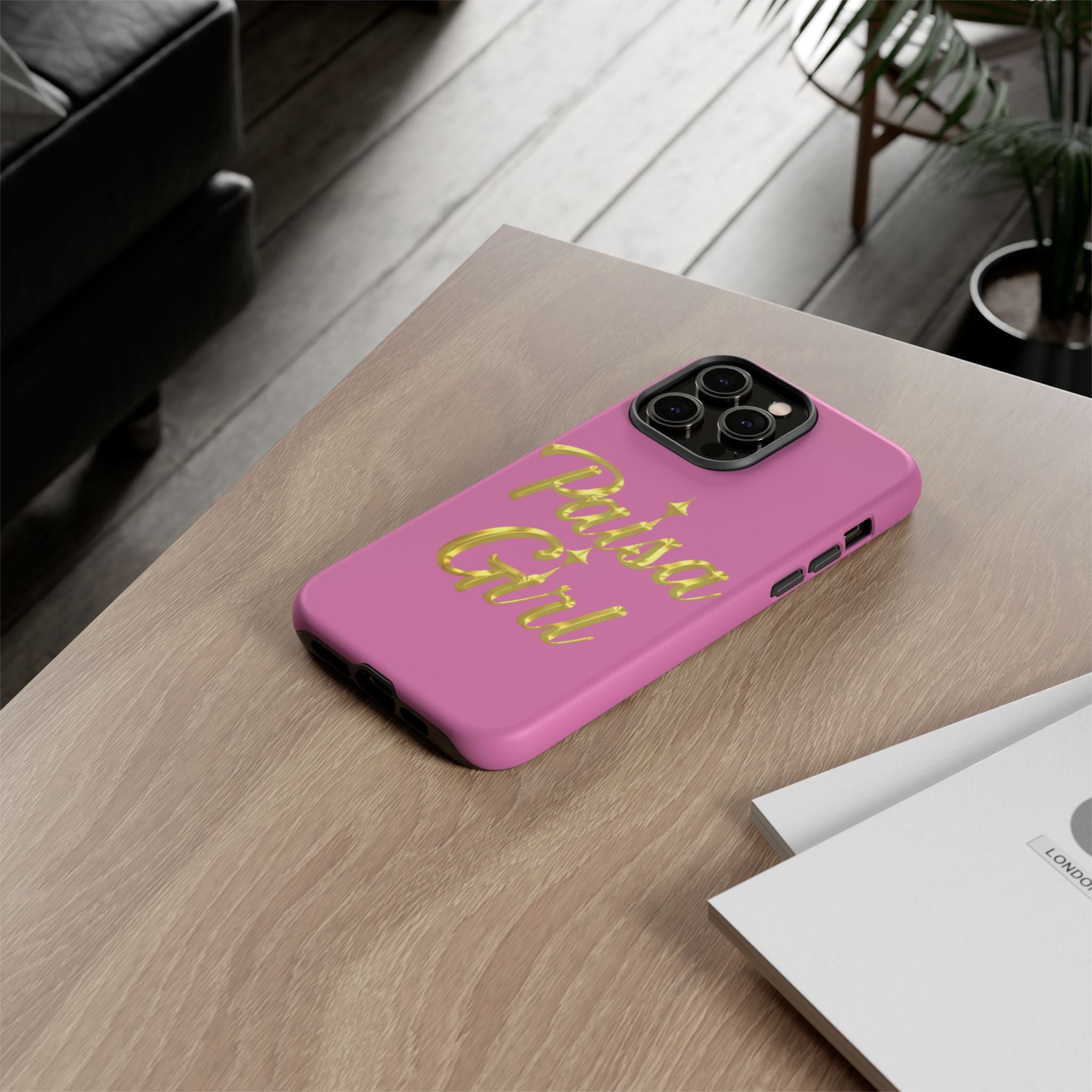 Paisa Girl 💃🏼 Pink iPhone Case | Bold Gold 💖Lettering Protective Cover