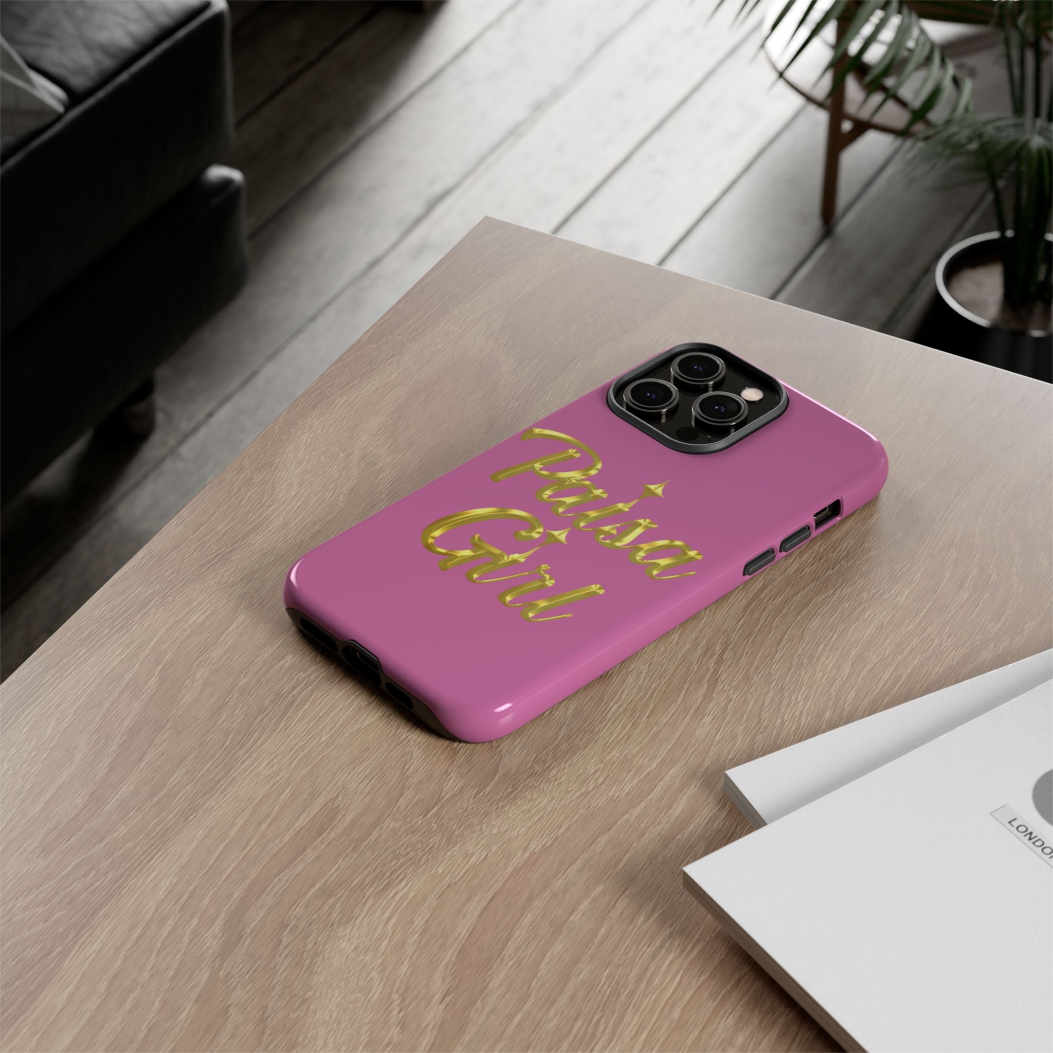 Paisa Girl 💃🏼 Pink iPhone Case | Bold Gold 💖Lettering Protective Cover