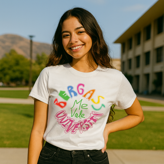 Bergass University t-shirt with bold cultural pride slogan
