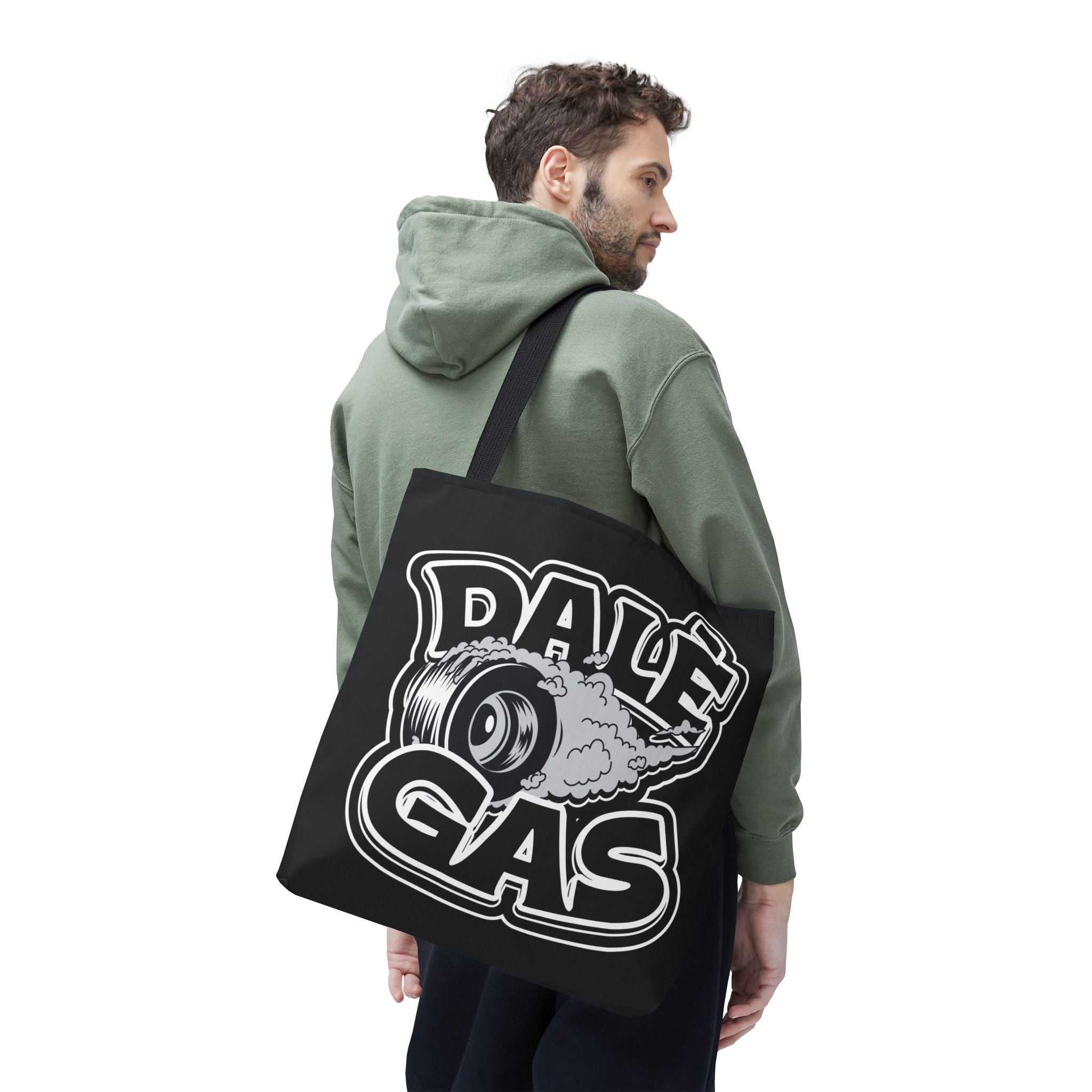 Dalè Gas Black Tote Bag with durable handles and bold print