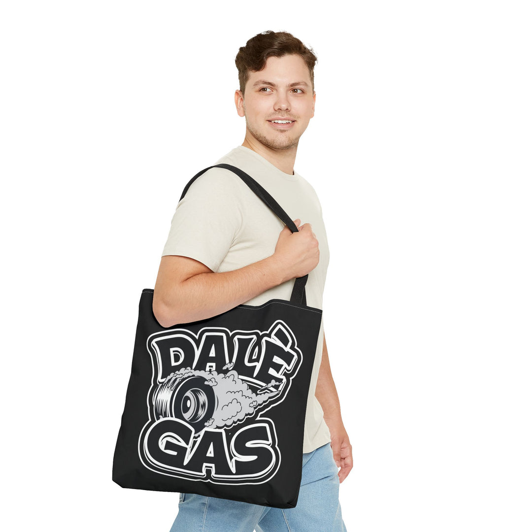 Dalè Gas Black Tote Bag with durable handles and bold print