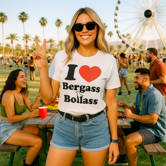 I Love Bergass N Bollass t-shirt with bold cultural slogan design