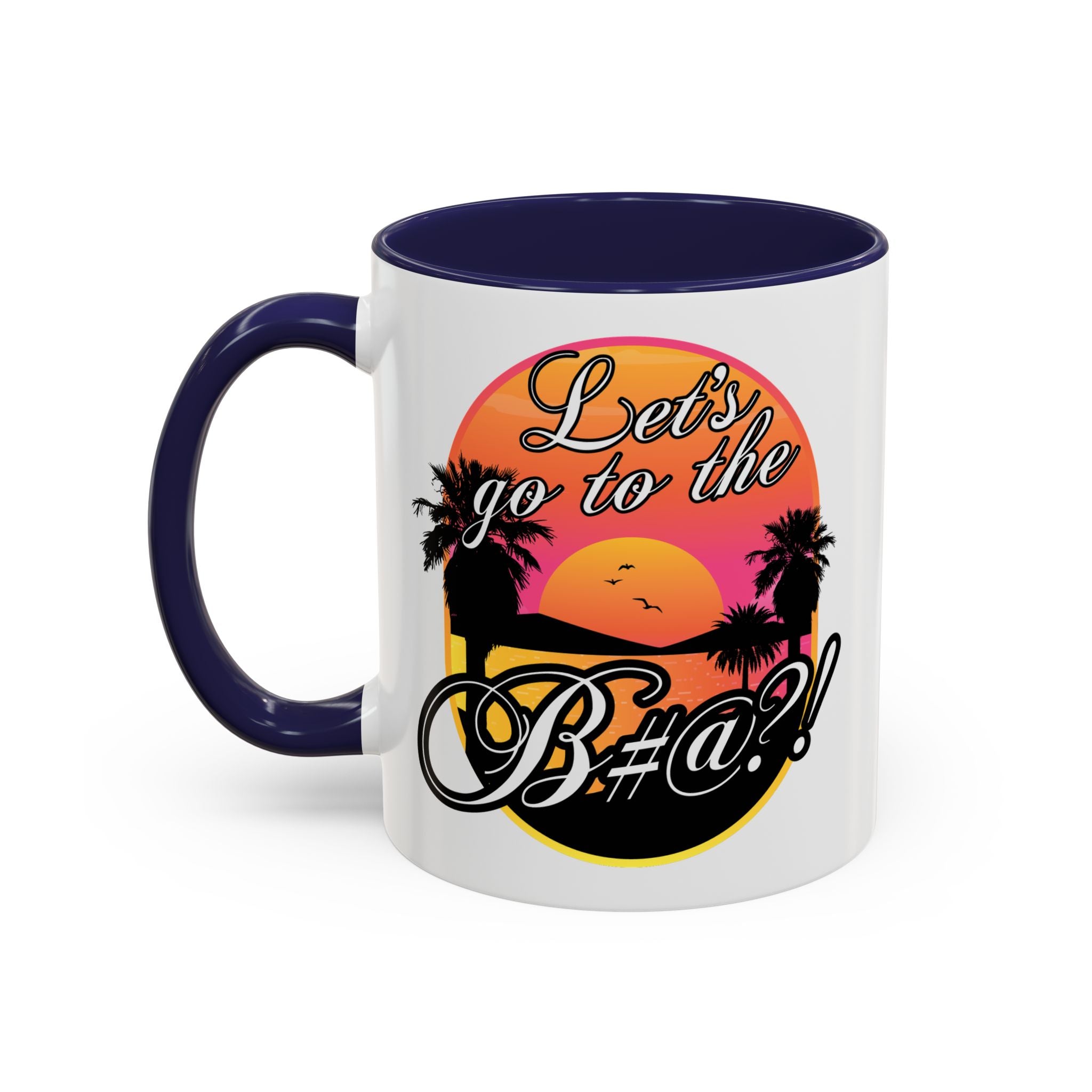 Let’s Go To The Bitch, Coffee cup gift idea with summer vibes and palm tree illustration, purple
