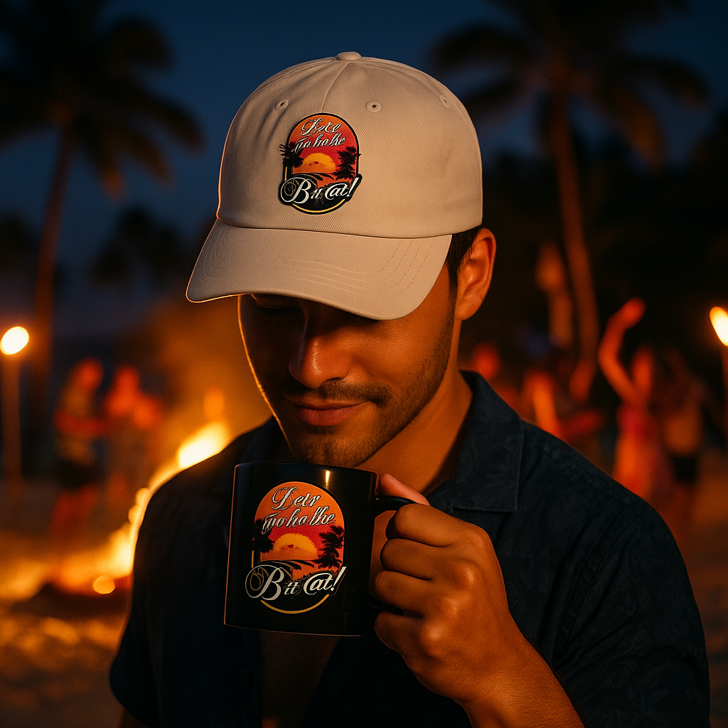 Lets go to the bitch hat, Stone, Side angle of embroidered Let’s Go to the B#@! Hat with adjustable strap