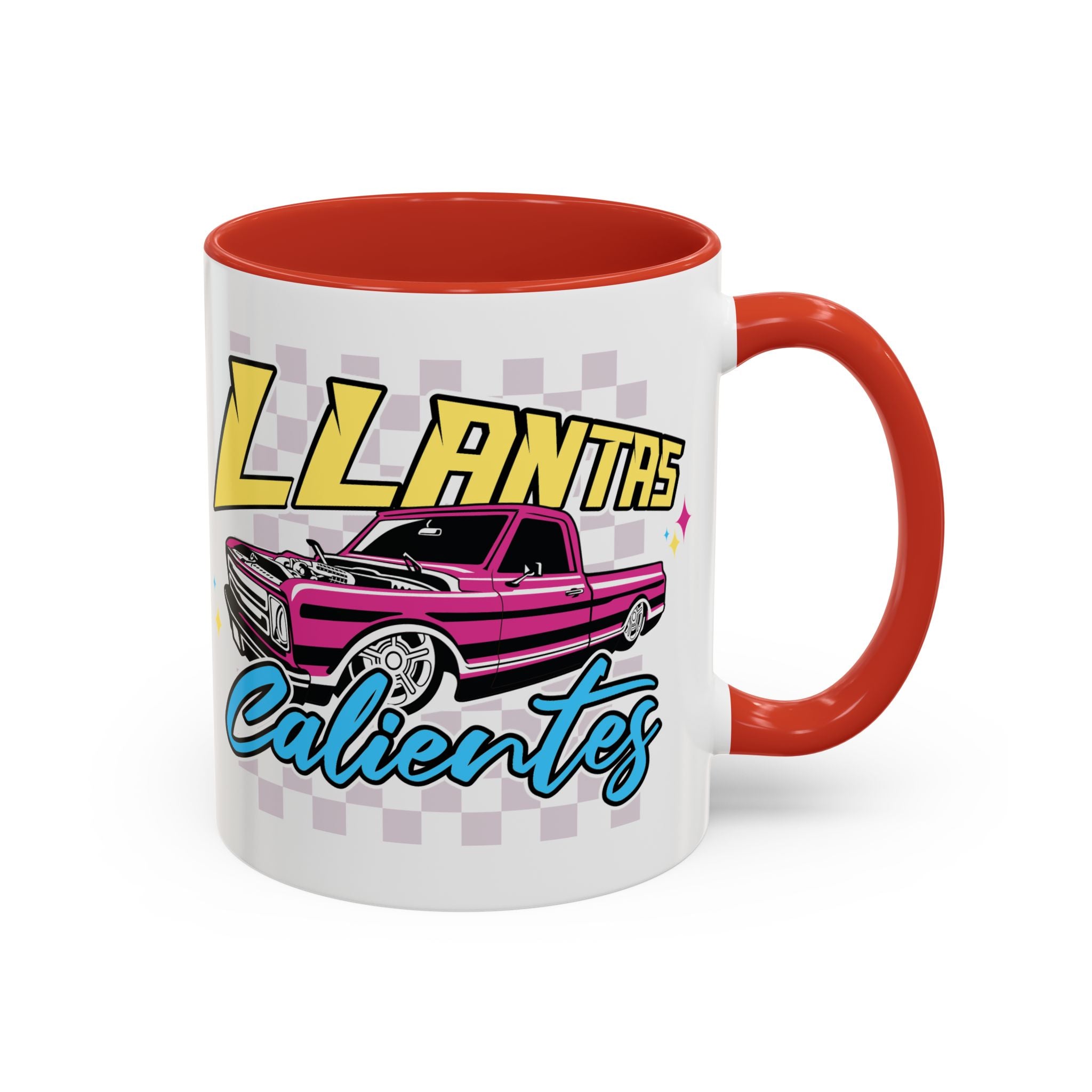 Unique paisa-inspired ceramic coffee mug with bold retro car artwork