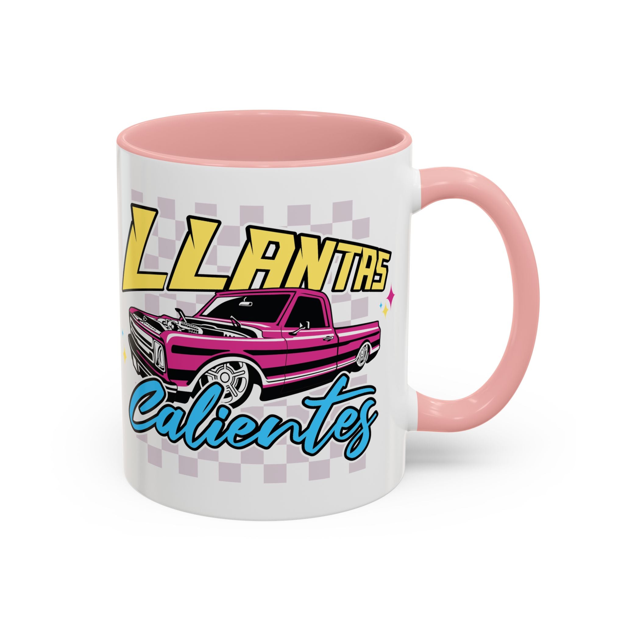 Stylish ceramic coffee mug with vibrant car design and accent color interior