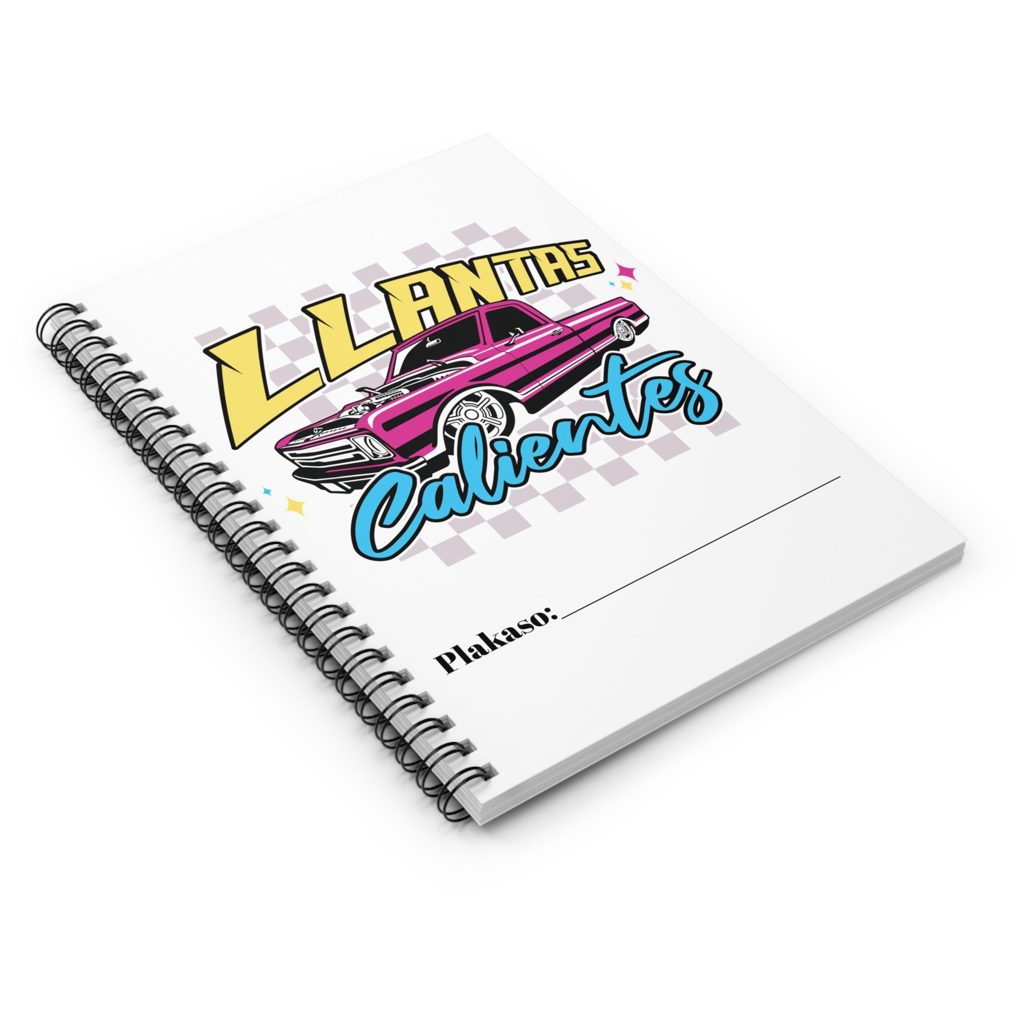 Durable spiral journal with Llantas Calientes retro car graphic