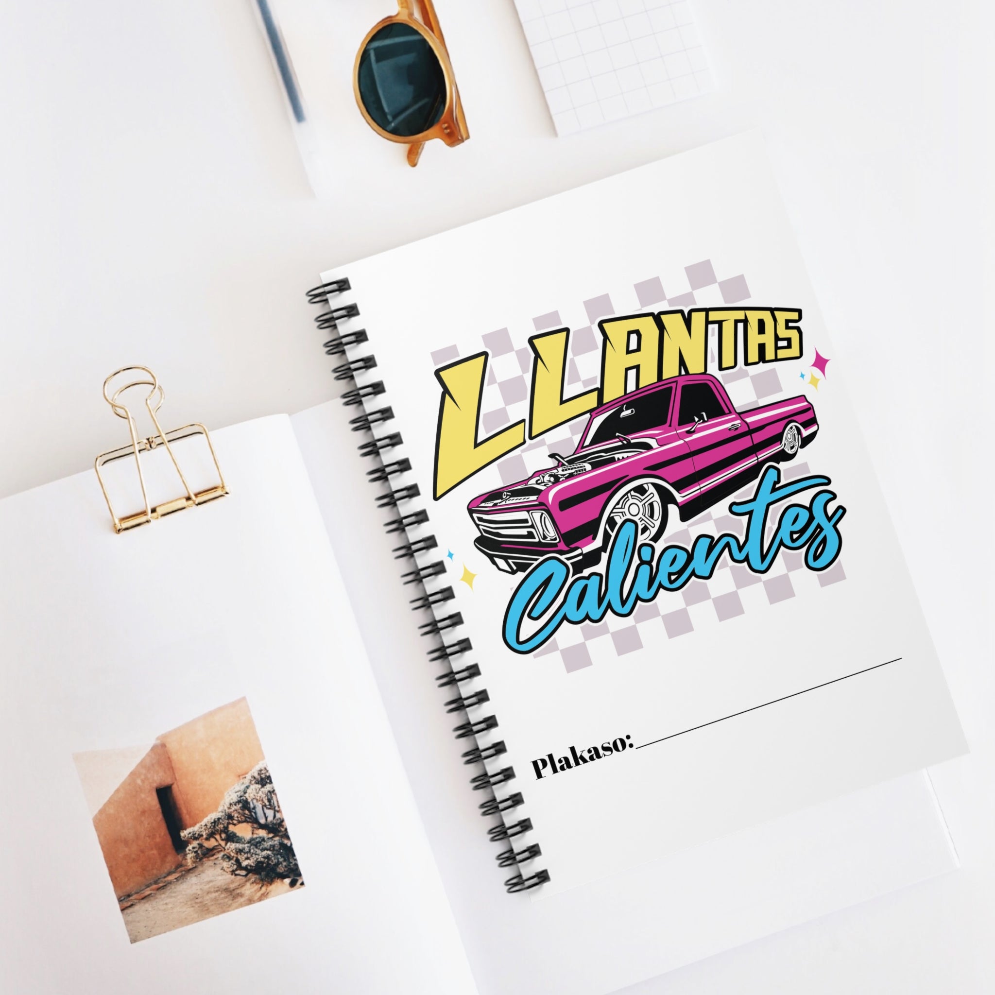 Classroom-ready spiral notebook with colorful automotive artwork