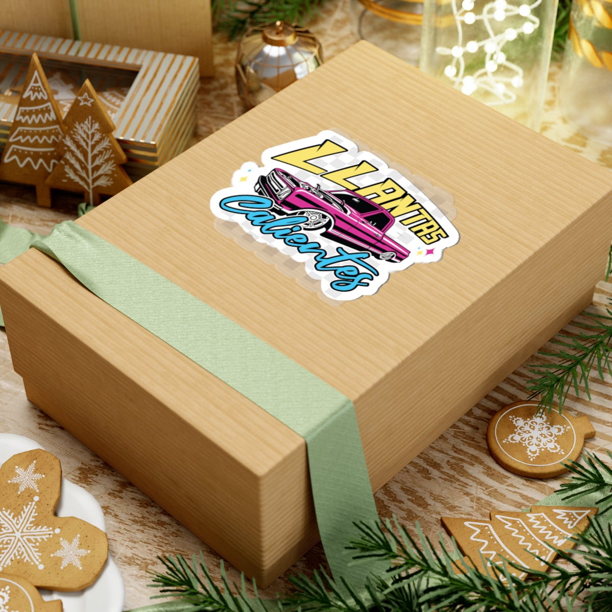 High-quality glossy sticker with colorful Llantas Calientes design