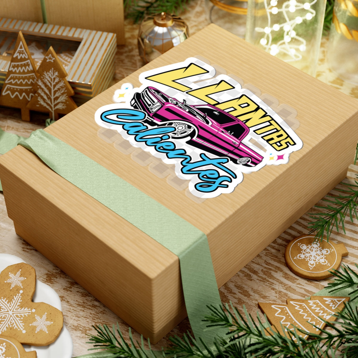 Custom cultural sticker featuring Llantas Calientes retro design