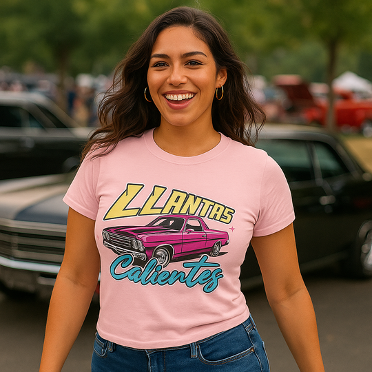 Llantas Calientes t-shirt with bold paisa car culture slogan