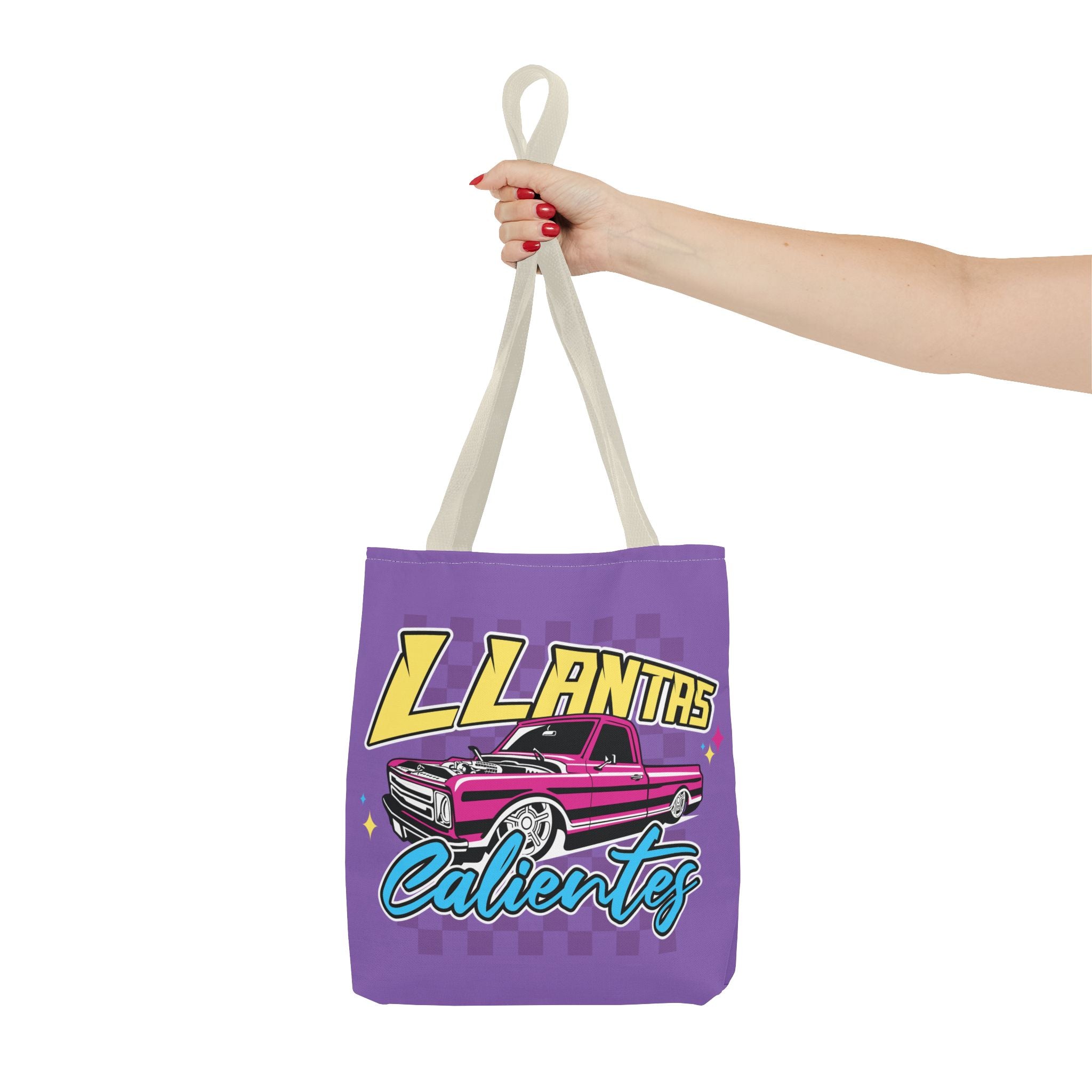 Trendy reusable shopping tote featuring retro lowrider truck design