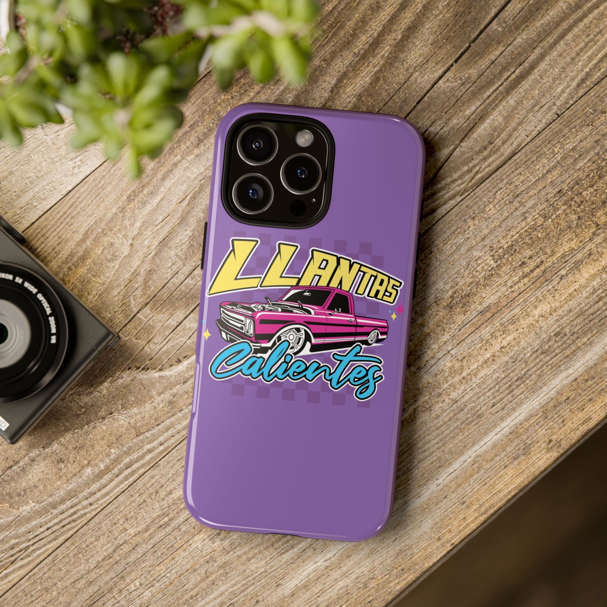 Purple car culture phone case with bold truck graphic