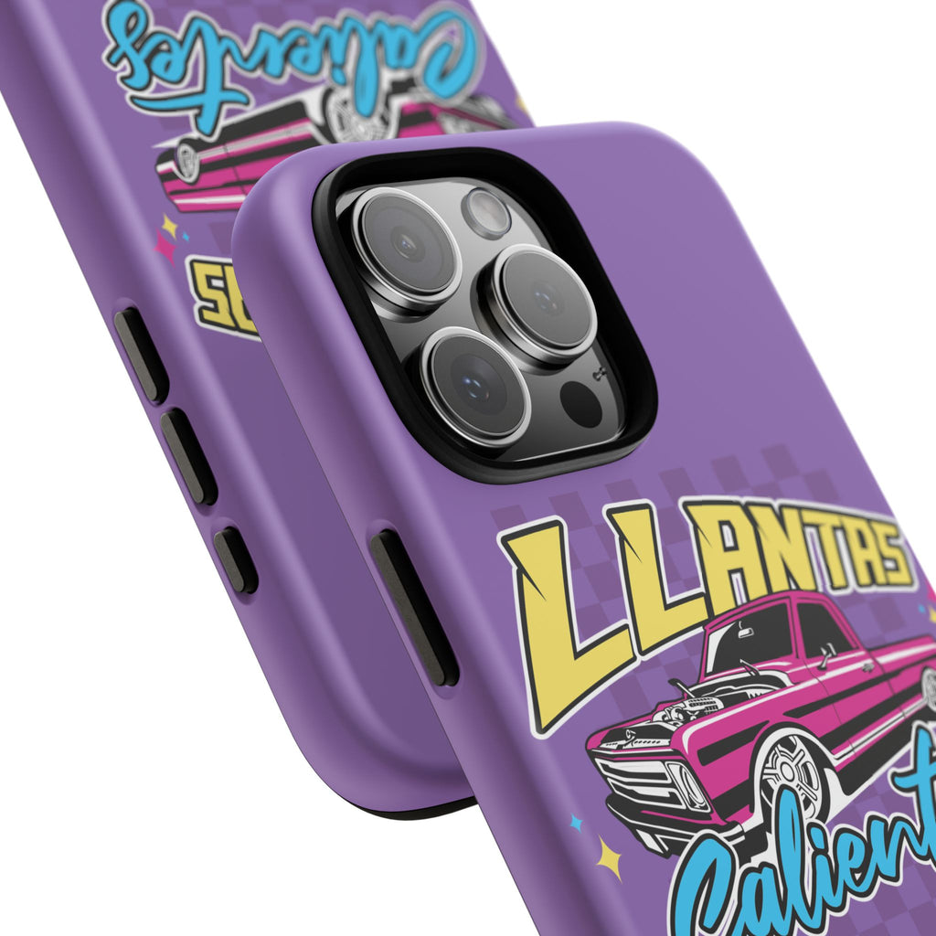 Trendy phone accessory with vibrant Llantas Calientes artwork