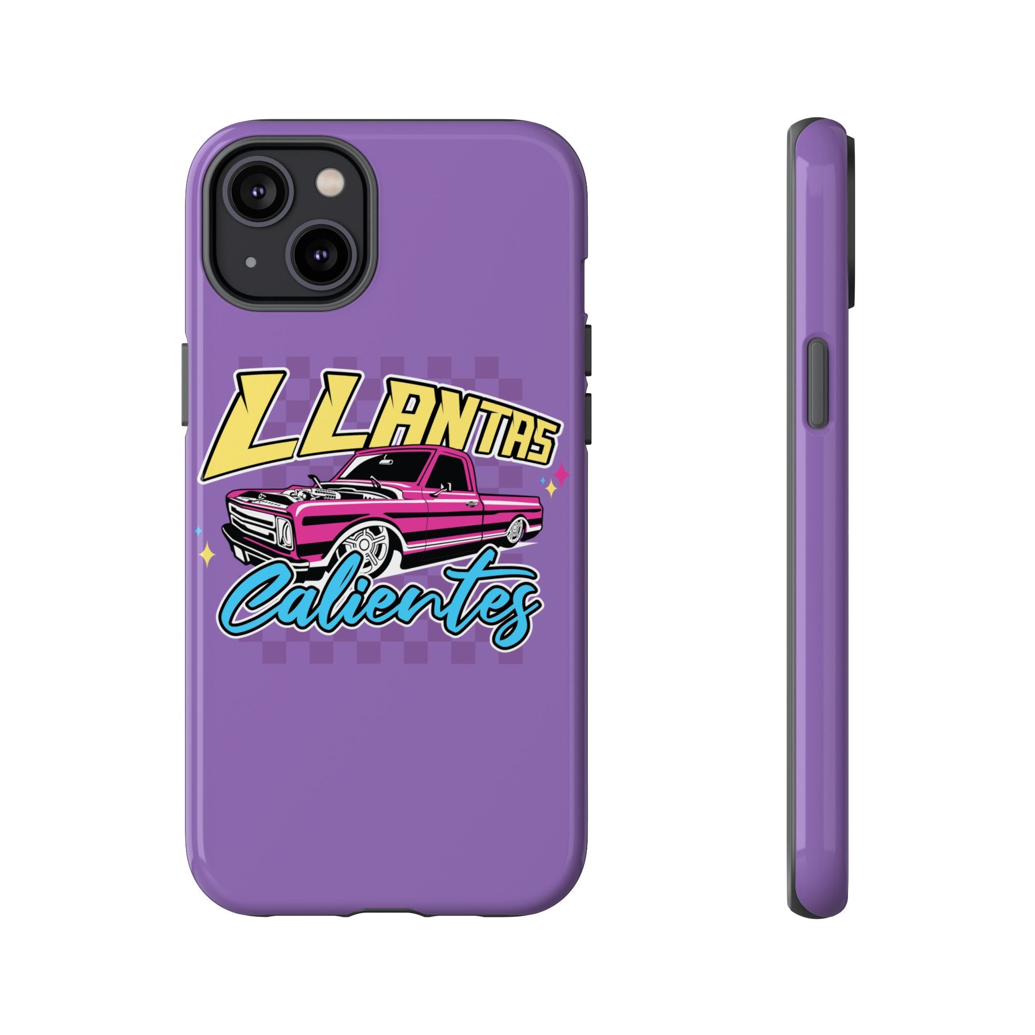 Purple car culture phone case with bold truck graphic