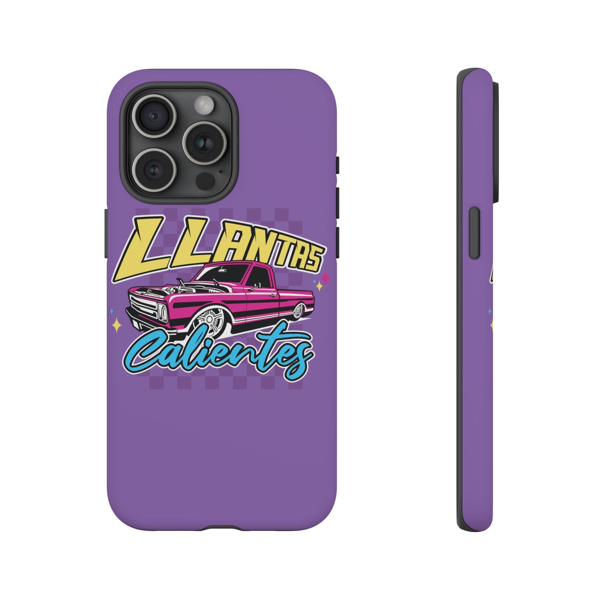 Purple car culture phone case with bold truck graphic