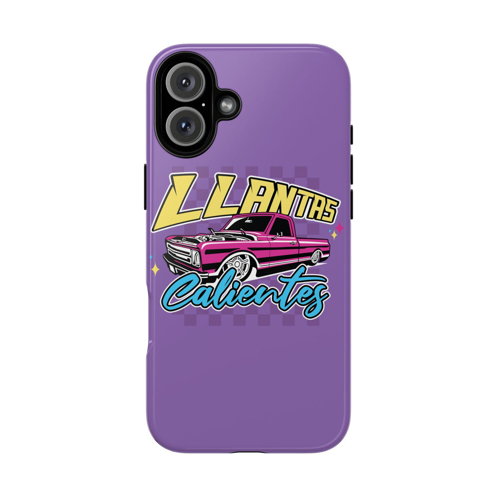 Protective iPhone case in purple featuring car enthusiast graphic