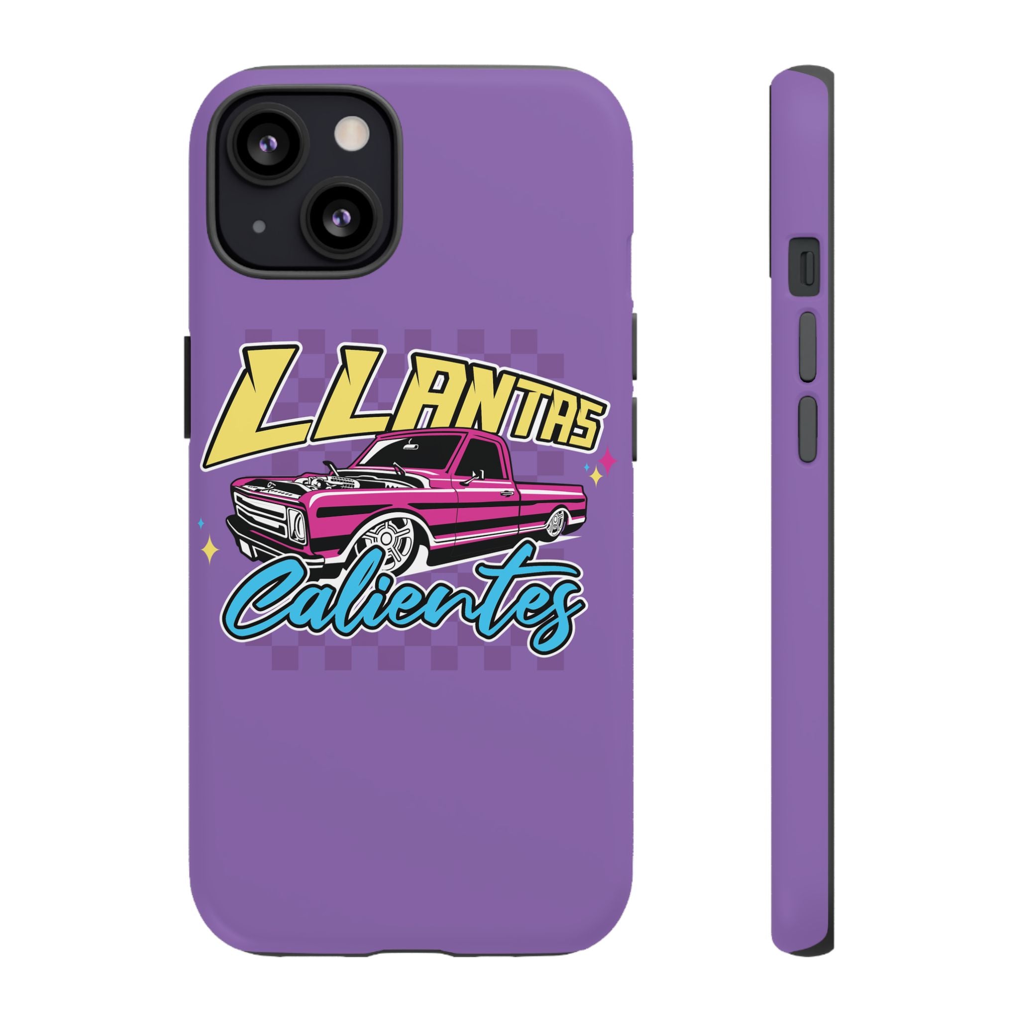 Purple car culture phone case with bold truck graphic