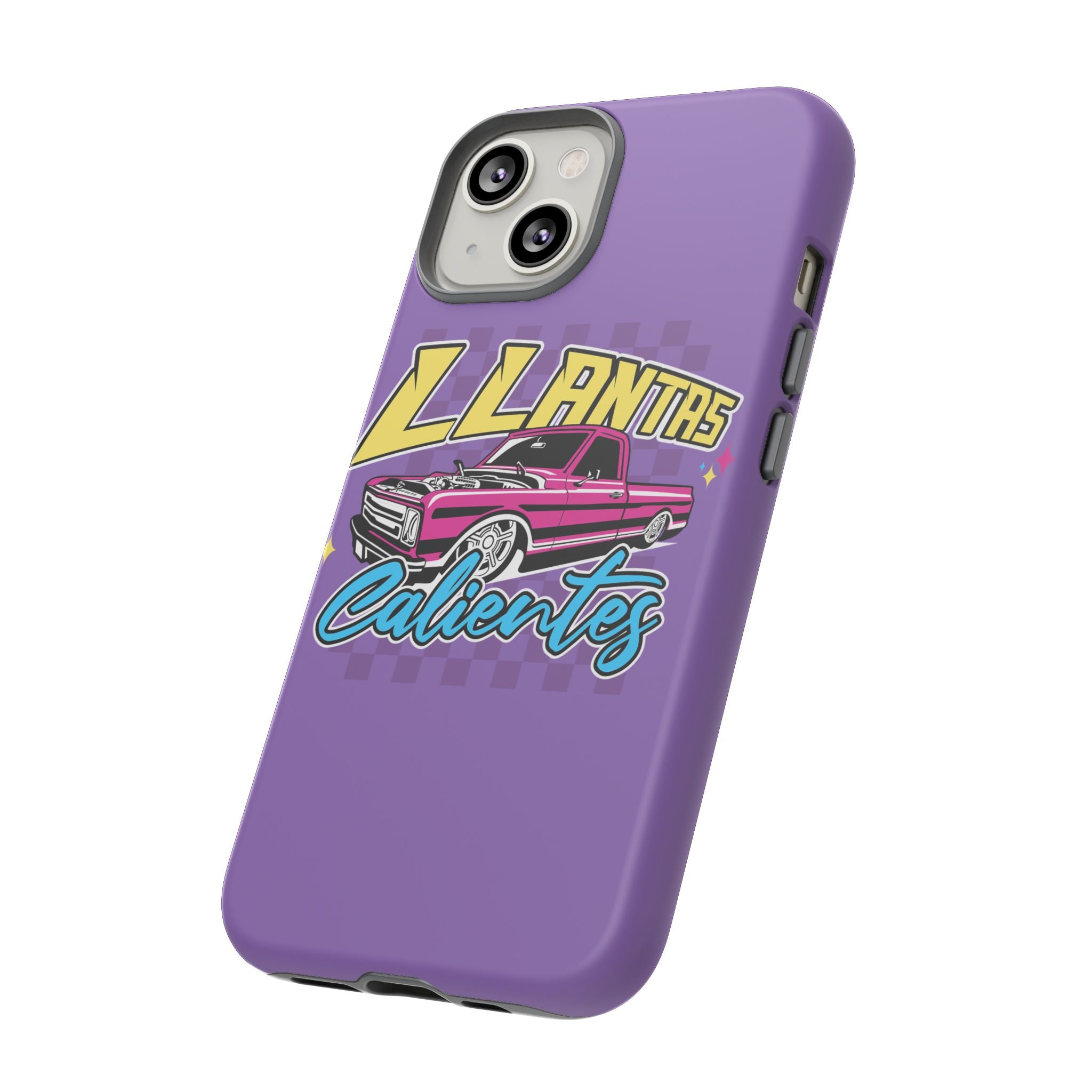 Llantas Calientes purple iPhone case with retro truck design