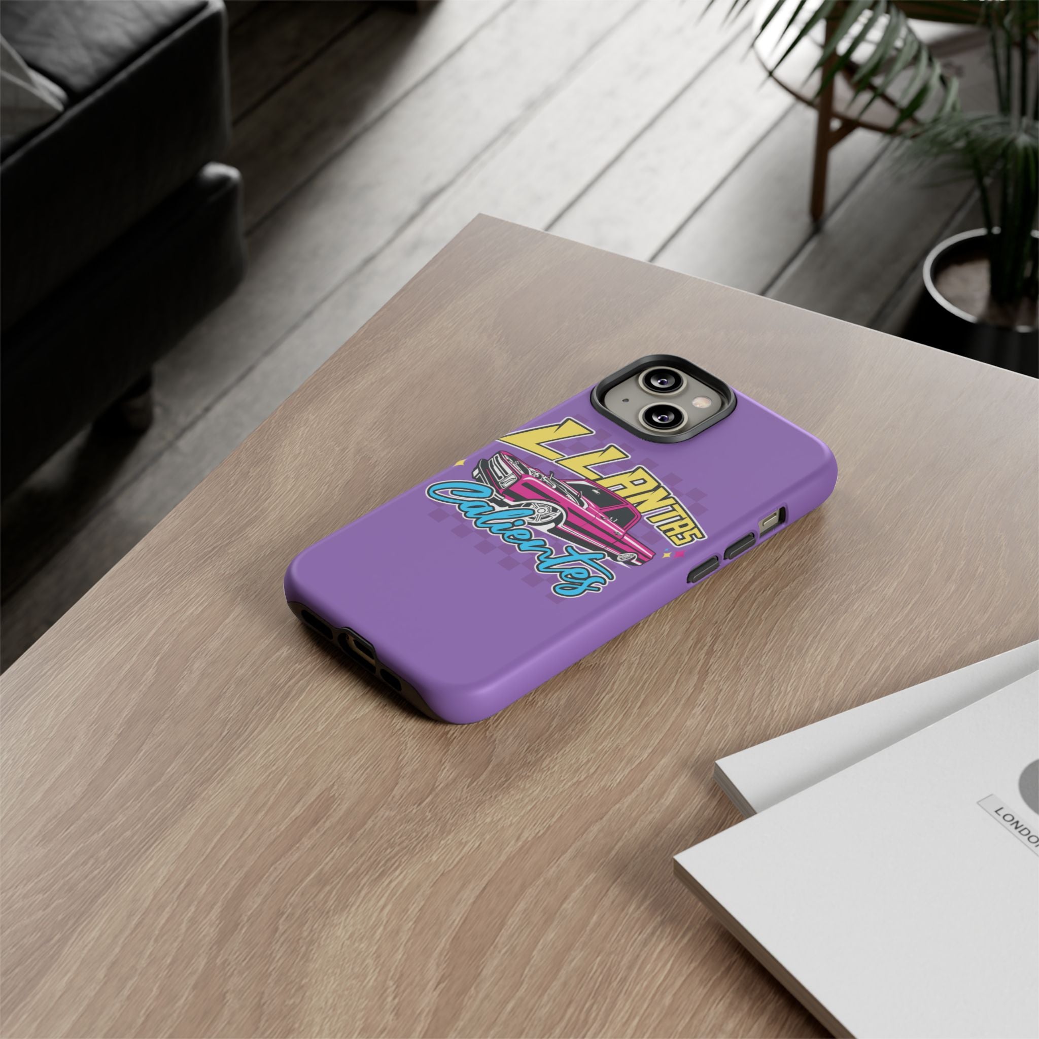 Purple car culture phone case with bold truck graphic