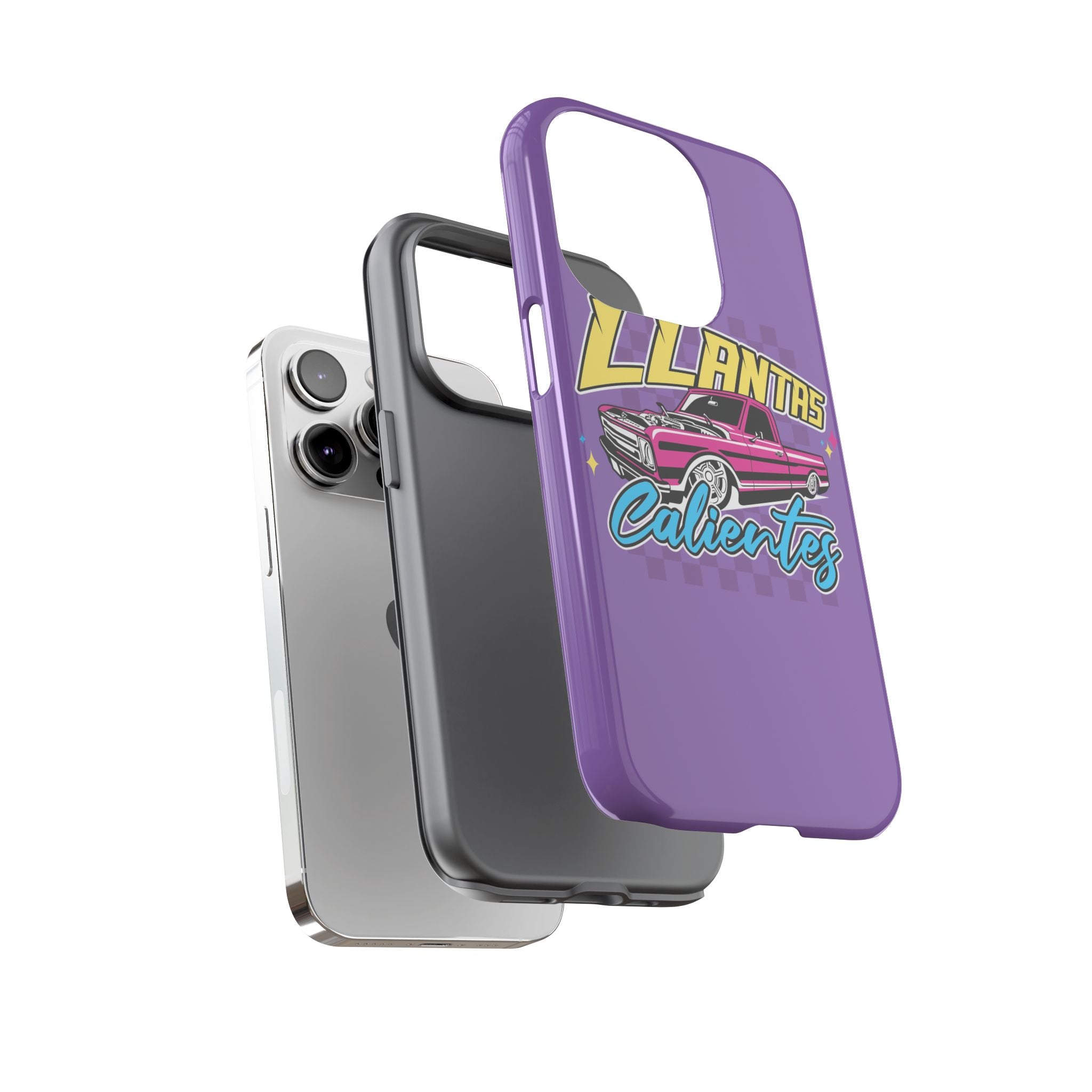 Trendy phone accessory with vibrant Llantas Calientes artwork