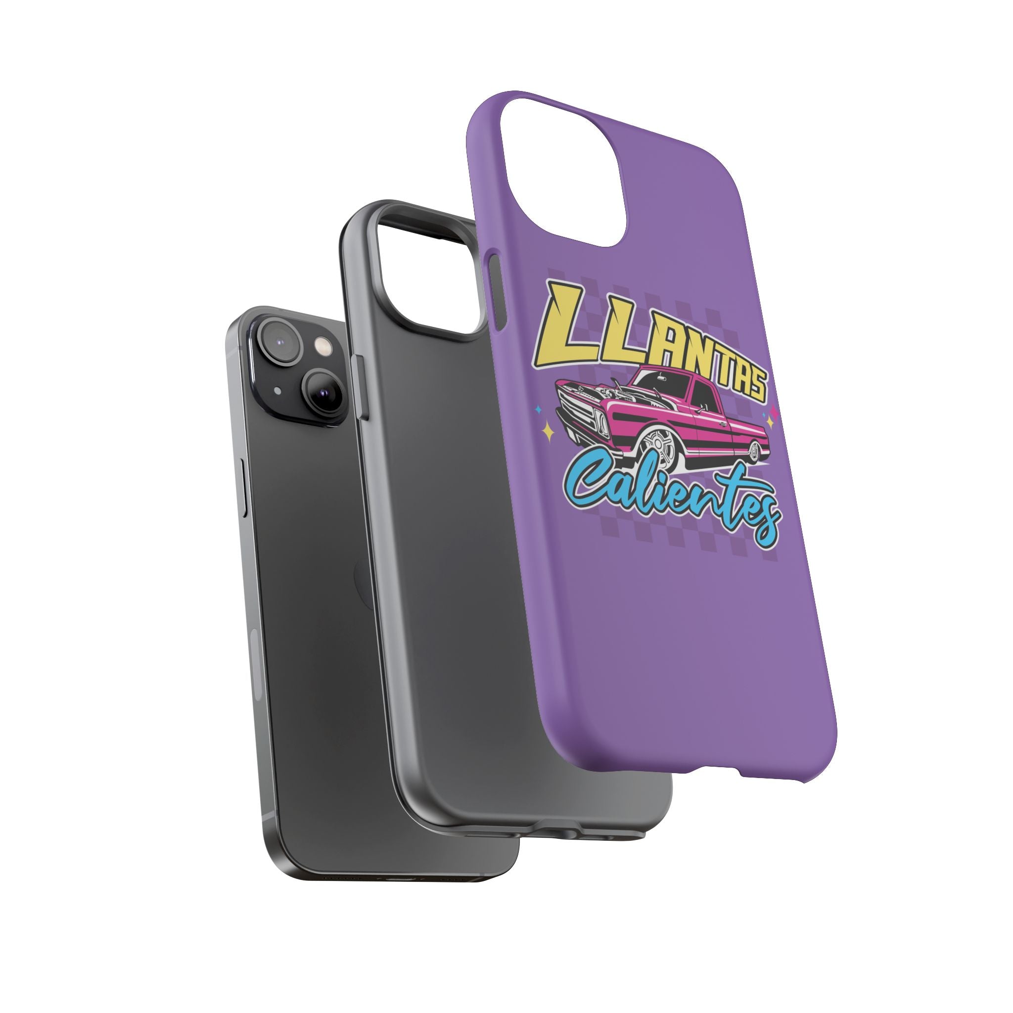 Purple car culture phone case with bold truck graphic