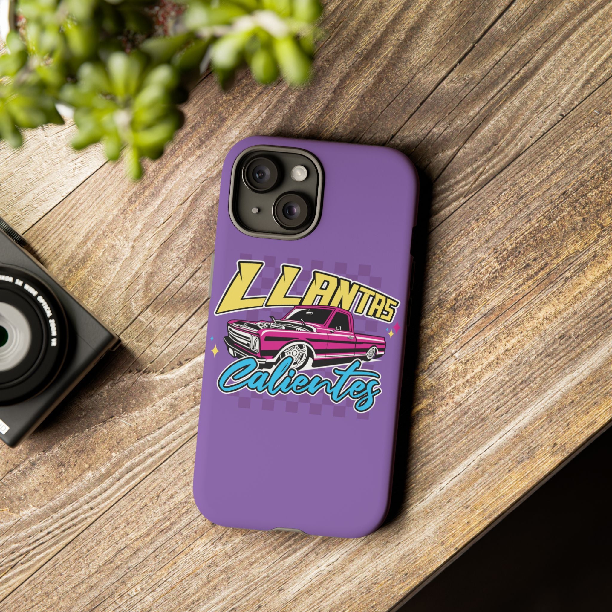 Purple car culture phone case with bold truck graphic