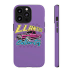 Stylish purple iPhone case with bold Llantas Calientes graphic