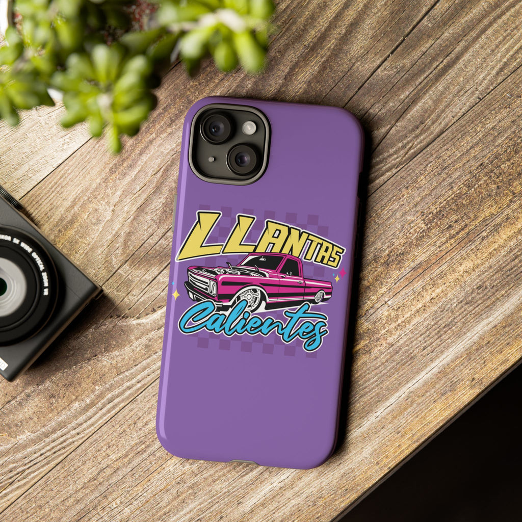 Trendy phone accessory with vibrant Llantas Calientes artwork