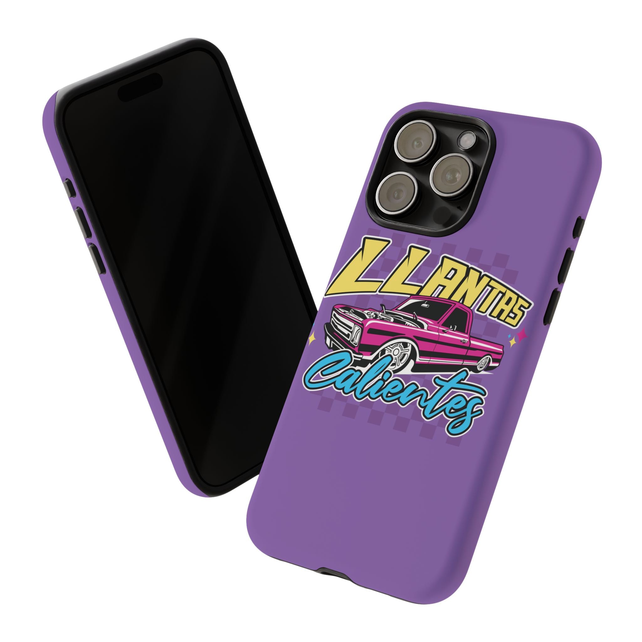 Purple car culture phone case with bold truck graphic