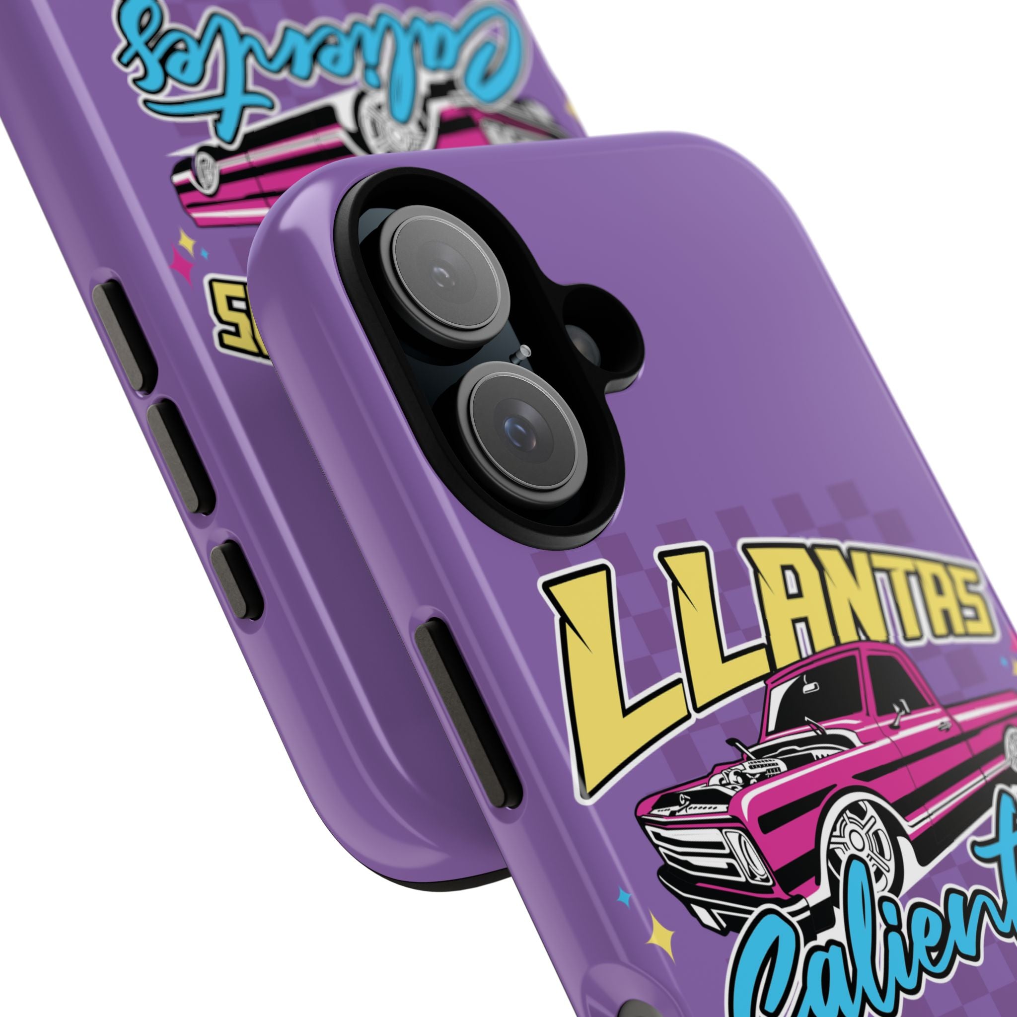 Trendy phone accessory with vibrant Llantas Calientes artwork