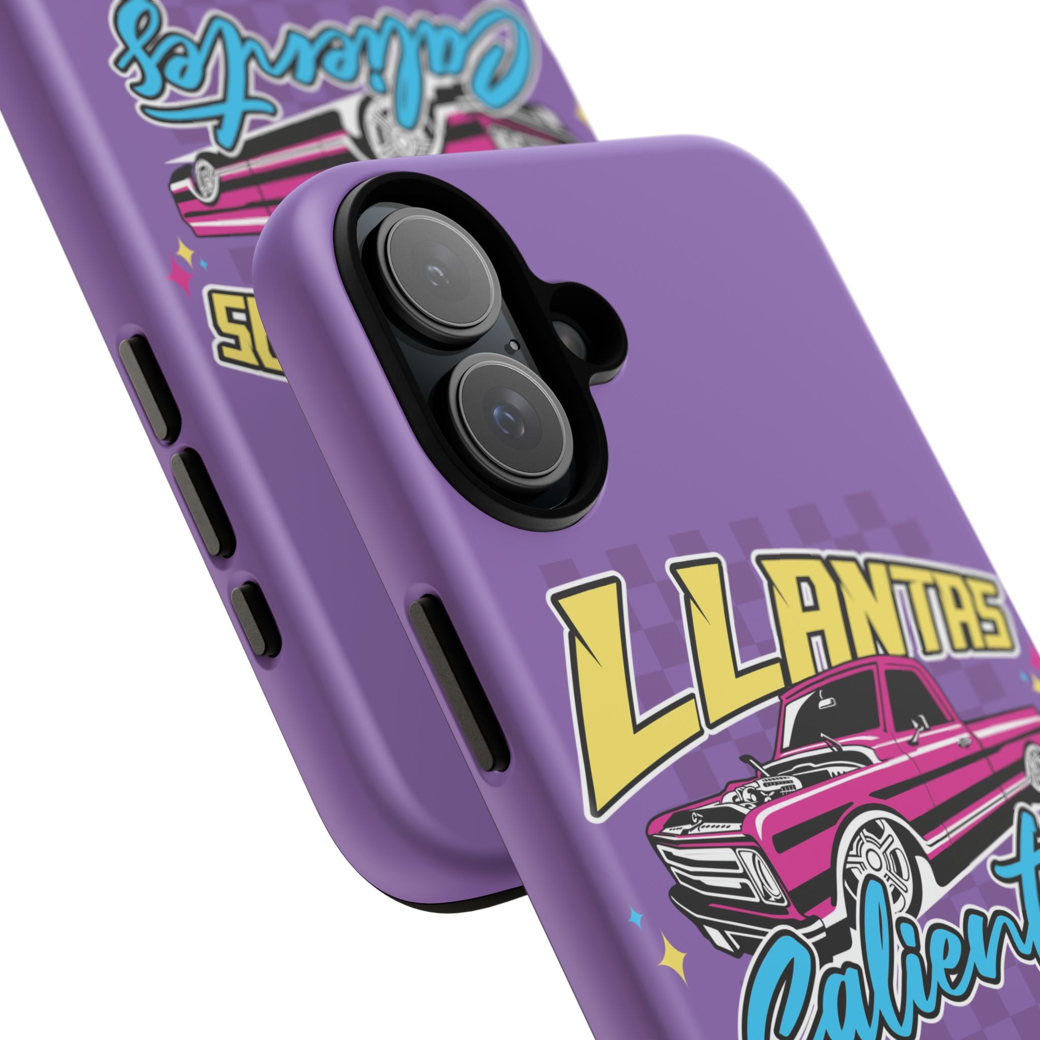 Purple car culture phone case with bold truck graphic
