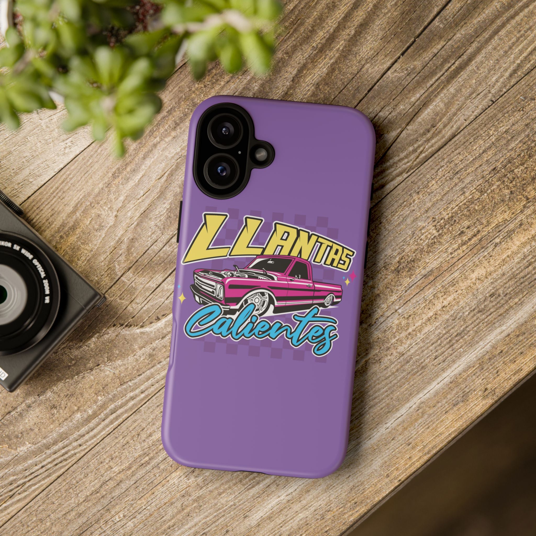 Trendy phone accessory with vibrant Llantas Calientes artwork