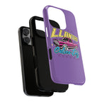 Stylish purple iPhone case with bold Llantas Calientes graphic