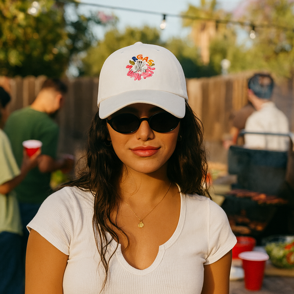 Me Vale Bergass University embroidered dad cap with colorful design
