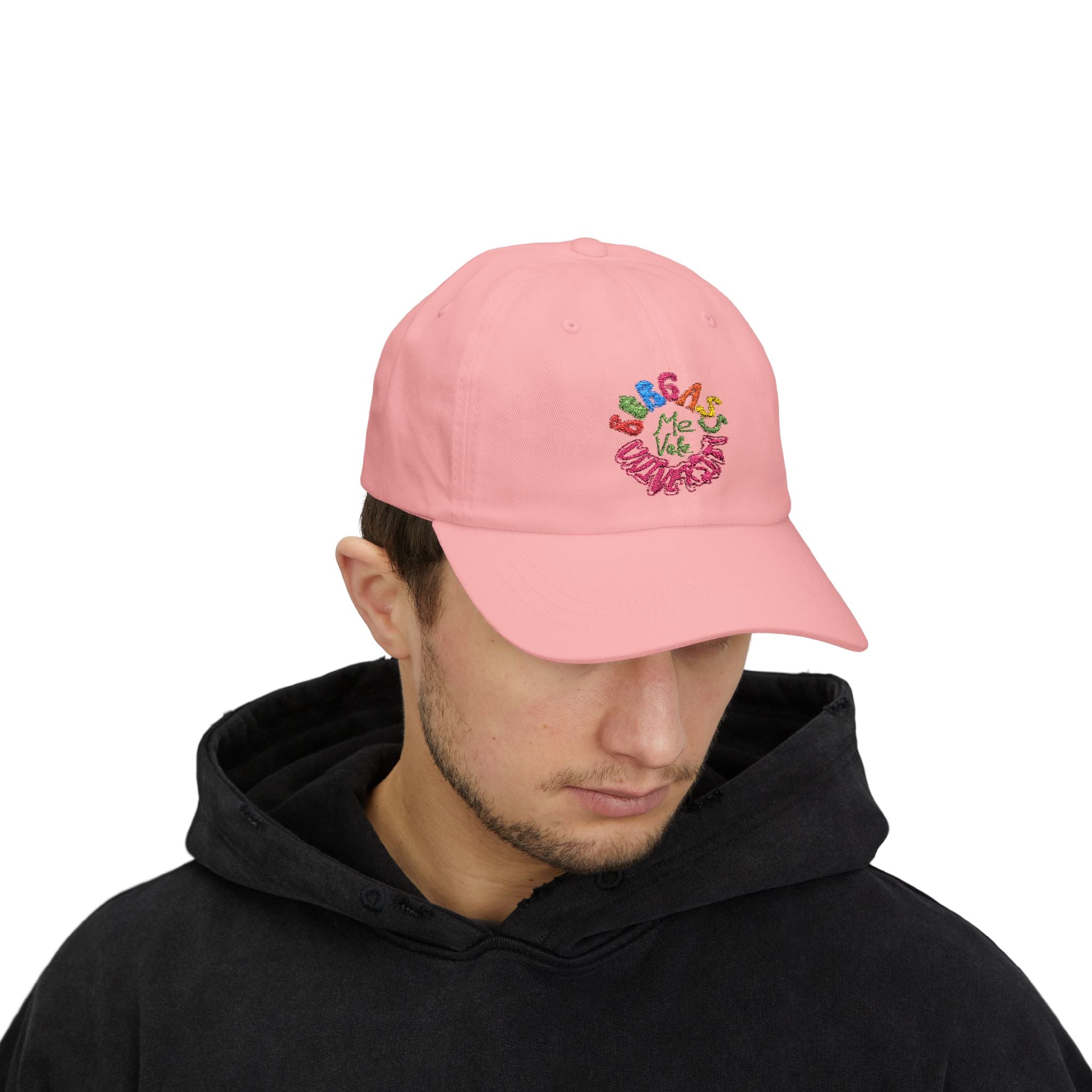 Lightweight summer dad cap with colorful stitched university design