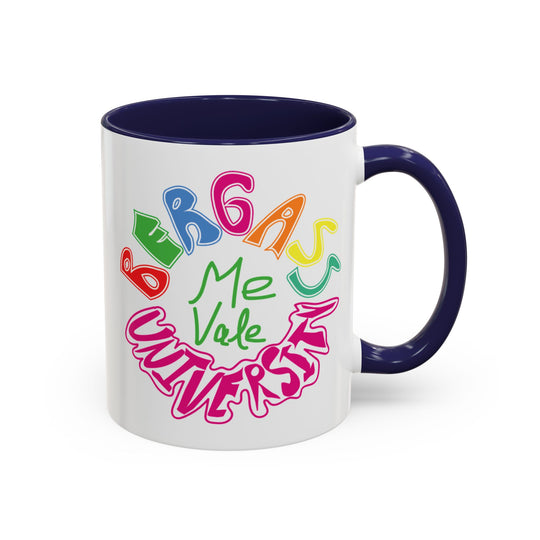 Vibrant ceramic coffee mug with cultural pride slogan Me Vale Bergass University