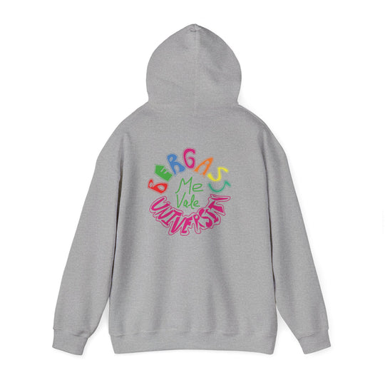 Unisex pullover hoodie with university-style embroidery and relaxed fit