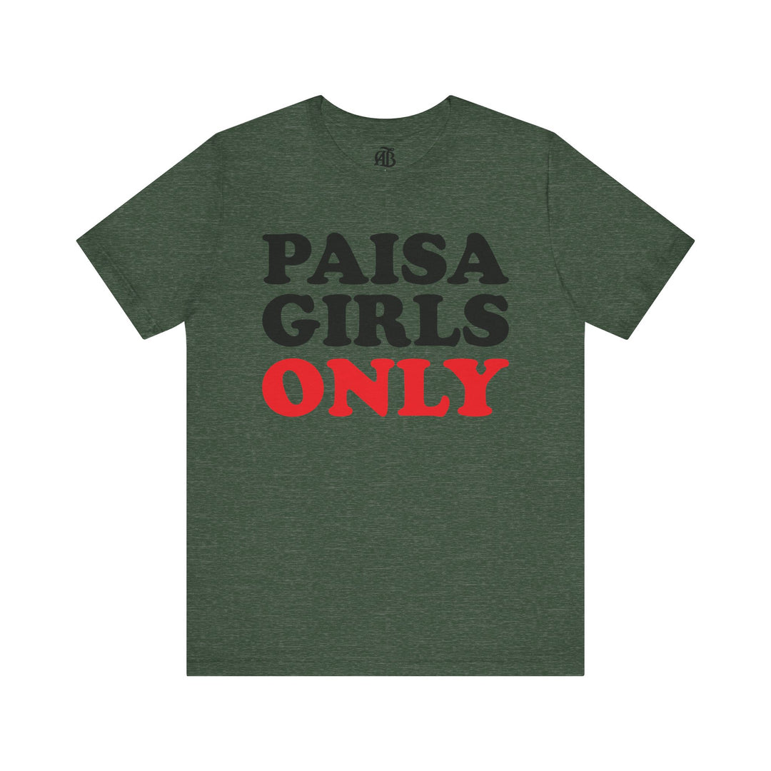 Festival-ready t-shirt with PAISA GIRLS ONLY print for cultural expression