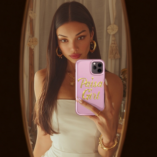 Paisa Girl 💃🏼 Pink iPhone Case | Bold Gold 💖Lettering Protective Cover