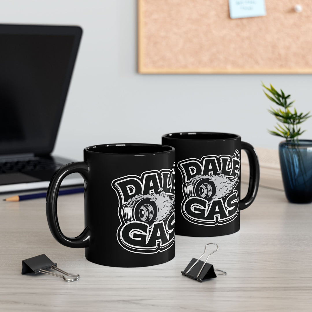 Glossy black coffee cup with cultural pride and car lifestyle theme