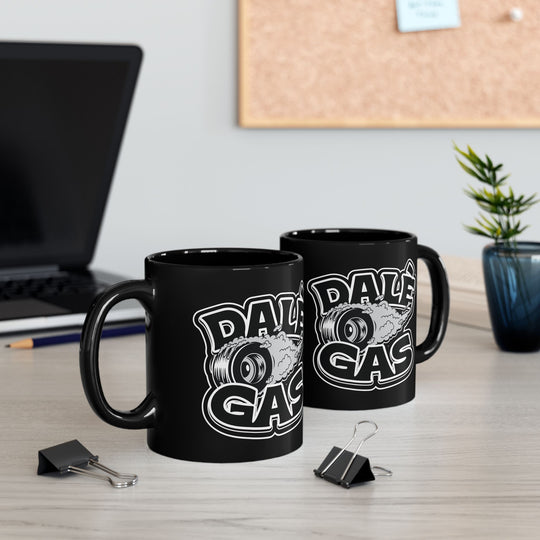 Glossy black coffee cup with cultural pride and car lifestyle theme