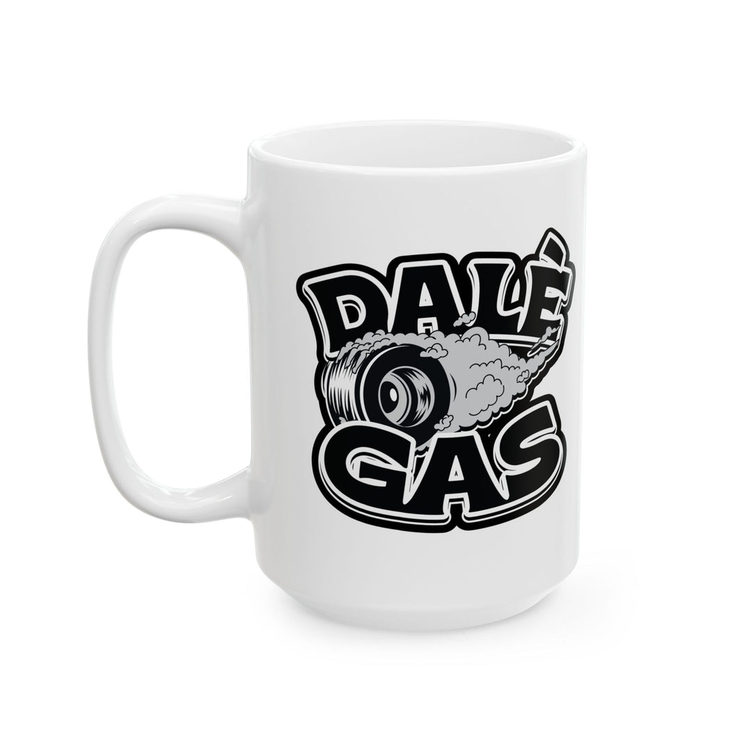 Crisp logo design on Dalè Gas Black white ceramic coffee mug