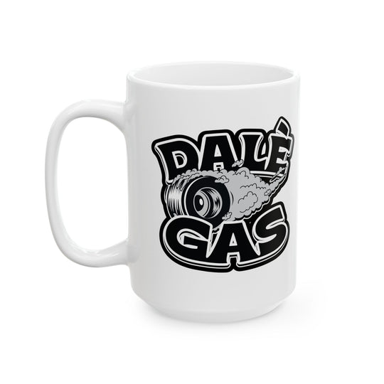Crisp logo design on Dalè Gas Black white ceramic coffee mug