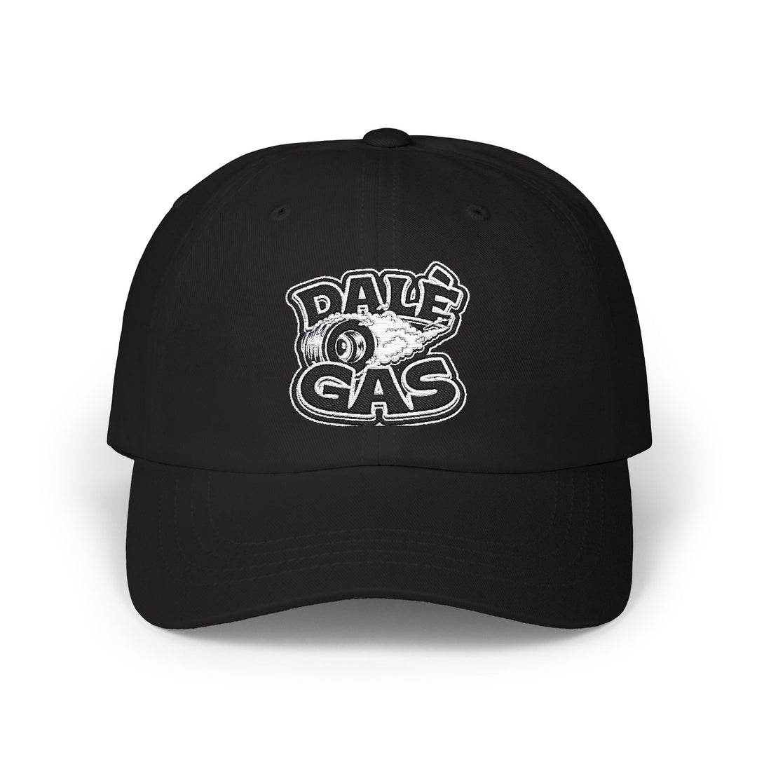 Lifestyle close-up of Dalè Gas Black hat with embroidered logo