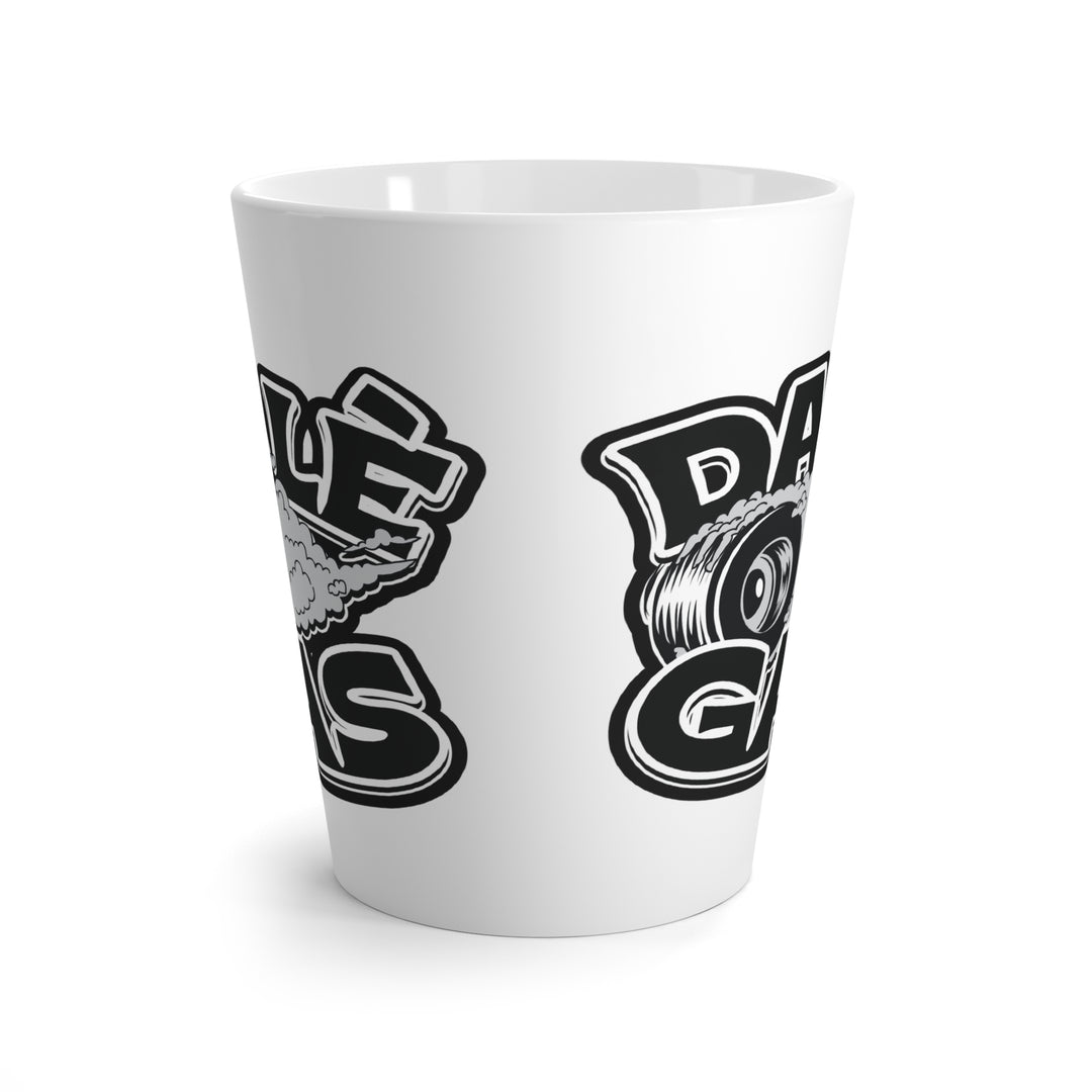 Editorial-style image of Dalè Gas Black white ceramic latte mug