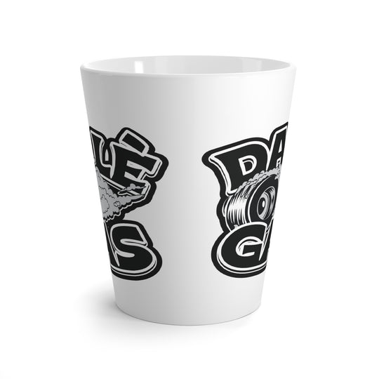 Editorial-style image of Dalè Gas Black white ceramic latte mug