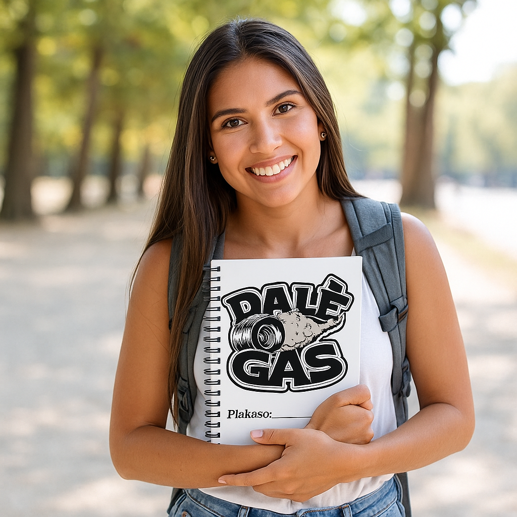 Lifestyle photo of Dalè Gas spiral notebook with student model