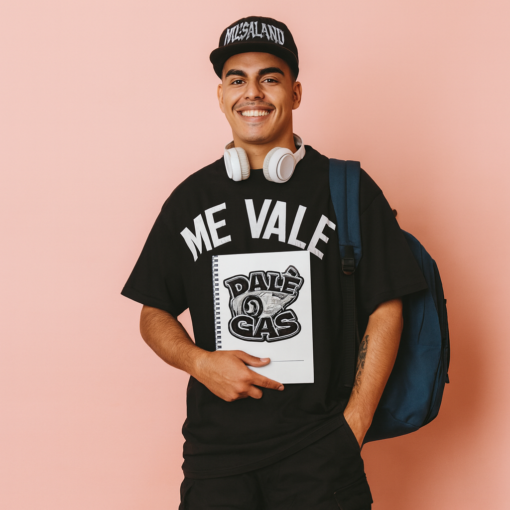 Dalè Gas spiral notebook held by Hispanic male student