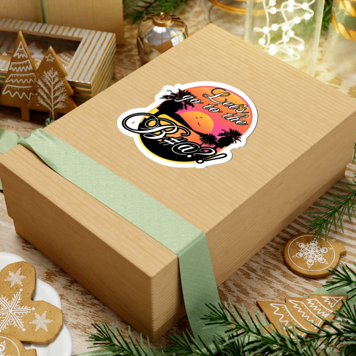 lets go to the bitch tropical palm tree sticker for streetwear fans